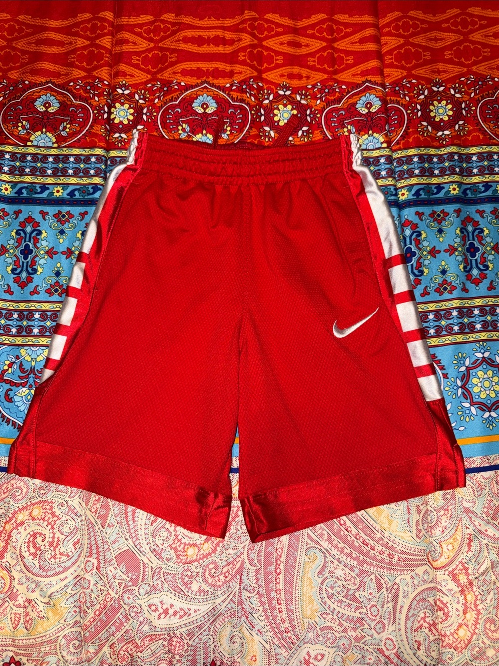 Nike Red Boys Athletic Shorts with White Swoosh